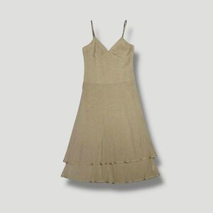 Mario Balthazar Vintage 90s Y2K Empire Waist Beige Tiered Midi Dress 8 USA Made